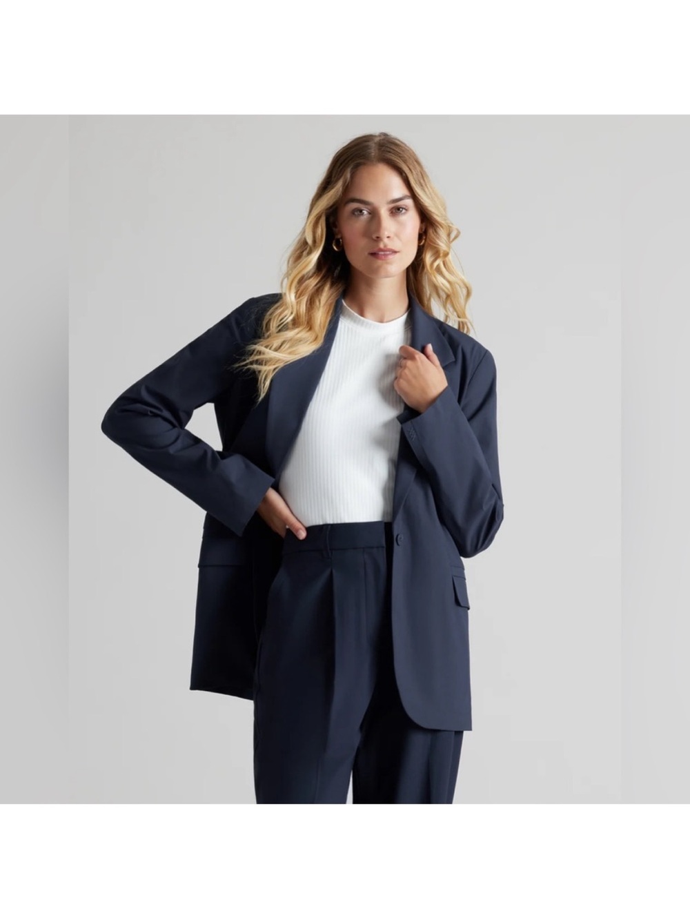 Rhone Commuter Boyfriend Single Button Navy Blue Oversized Blazer Size XL
